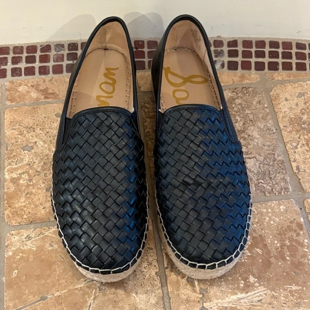 SAM EDELMAN Catherine Black Platform Woven Espadrille Slip-On Shoes Size 10M
